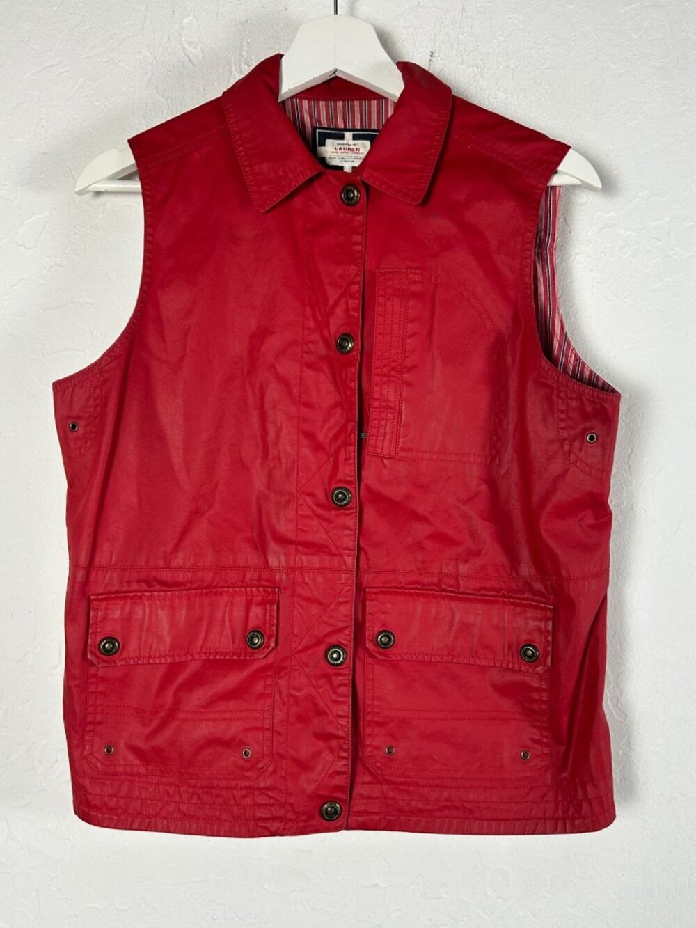 Vintage Ralph Lauren Red Naval Supply Co Womens Field Vest Waxed Utility Small